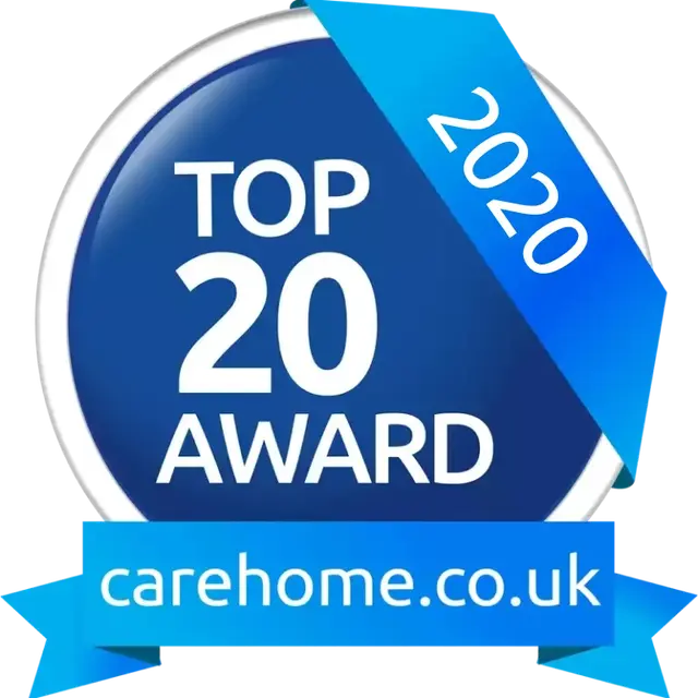 The carehome.co.uk Top 20 Award badge for 2020.