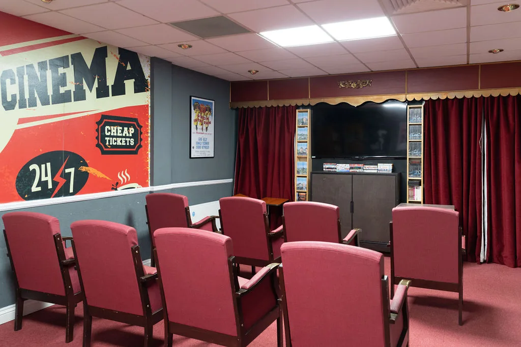 The cinema room at Aria Care Home, Newport